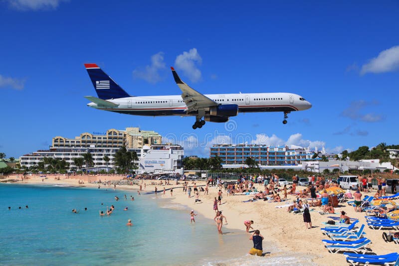 Baía de Maho em St Martin imagem de stock Baía de Maho em St Martin imagem de stock