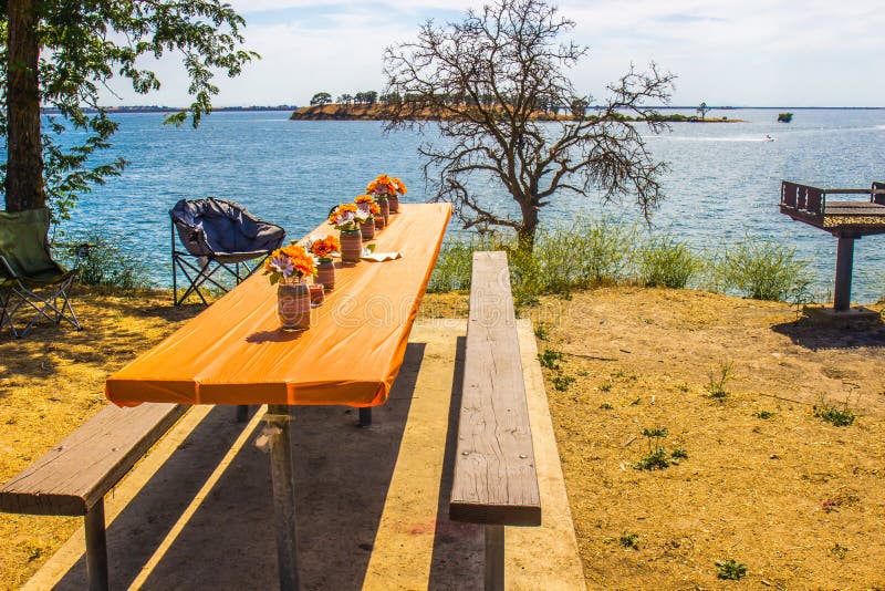 BBQ Area & Picnic Table by Side of Lake Stock Image Image of picnic, lakeside 95100777