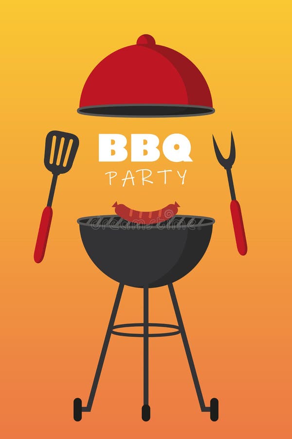 Bbq bawi się czerwonego czajnika grilla z kiełbasy i grilla cutlery ilustracja wektor Bbq bawi się czerwonego czajnika grilla z kiełbasy i grilla cutlery ilustracja wektor