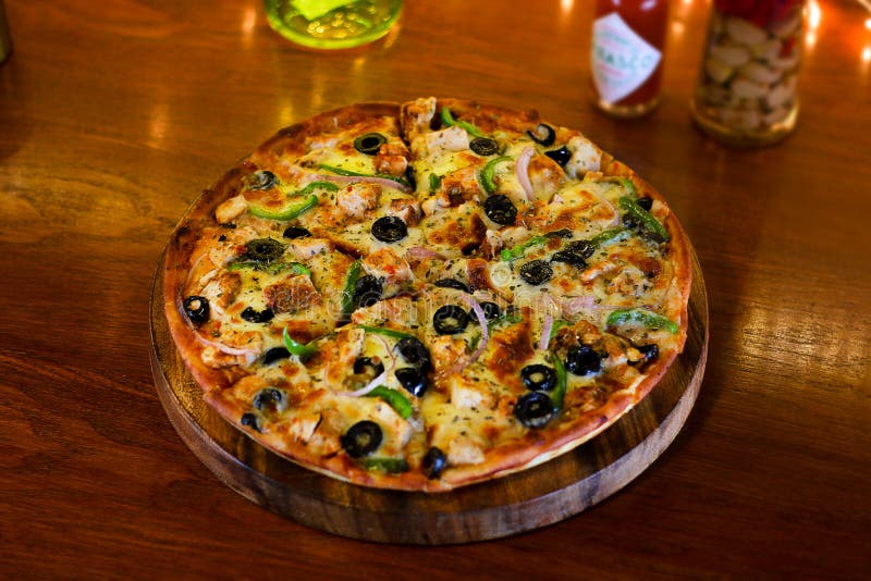 BBQ Chicken Cheese Pizza stock photo. Image of fresh 128762886