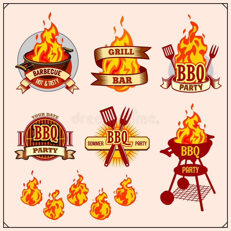 Bbq Grill Emblems Set Stock Illustrations 379 Bbq Grill Emblems Set