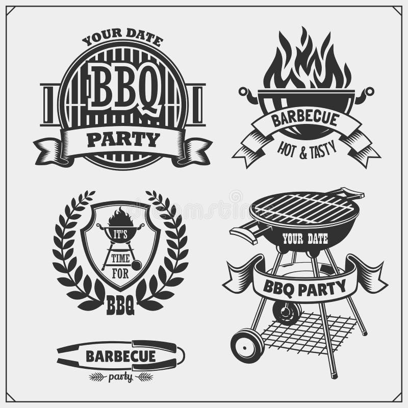 BBQ and Grill Labels Set. Barbecue Emblems, Badges and Design Elements Stock Vector