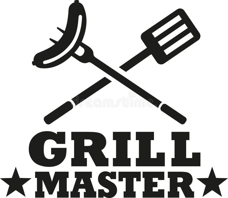 BBQ grill master with cutlery and sausage