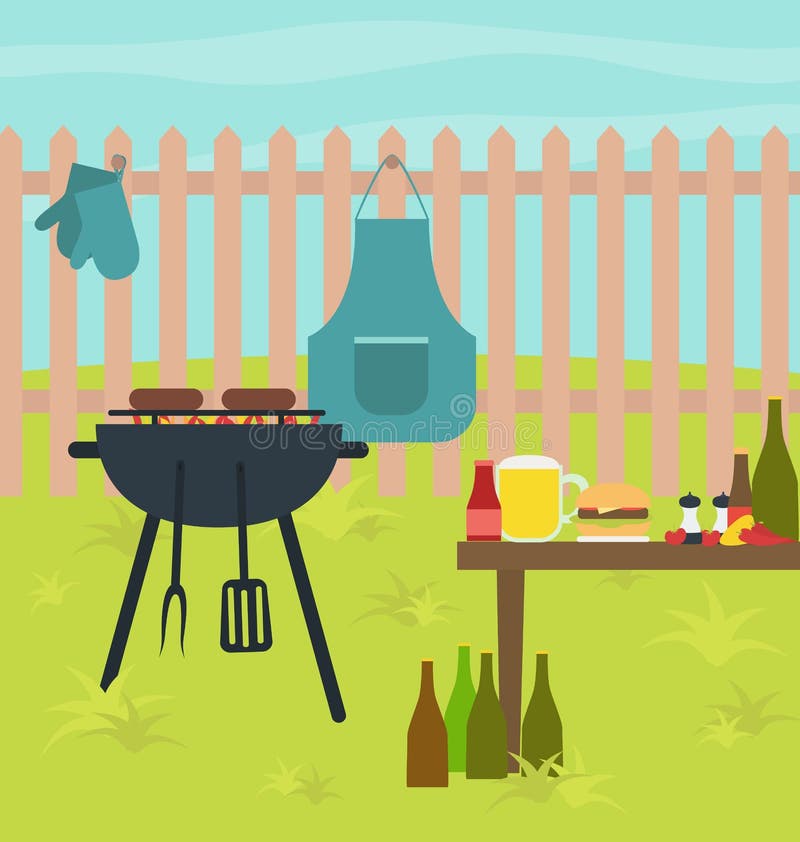 bbq grill table party illustration barbecue scene 41015456