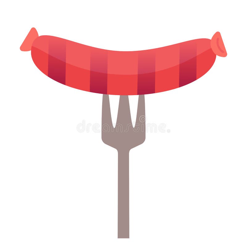 BBQ grillade korven på symbol för färg för vektor för plan hand för gaffel utdragen vektor illustrationer BBQ grillade korven på symbol för färg för vektor för plan hand för gaffel utdragen vektor illustrationer