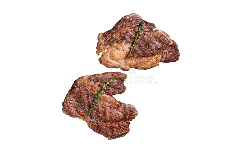 BBQ Grilled Chuck Eye Roll Beef Steaks on Grill. Isolated on White Background. Stock Image