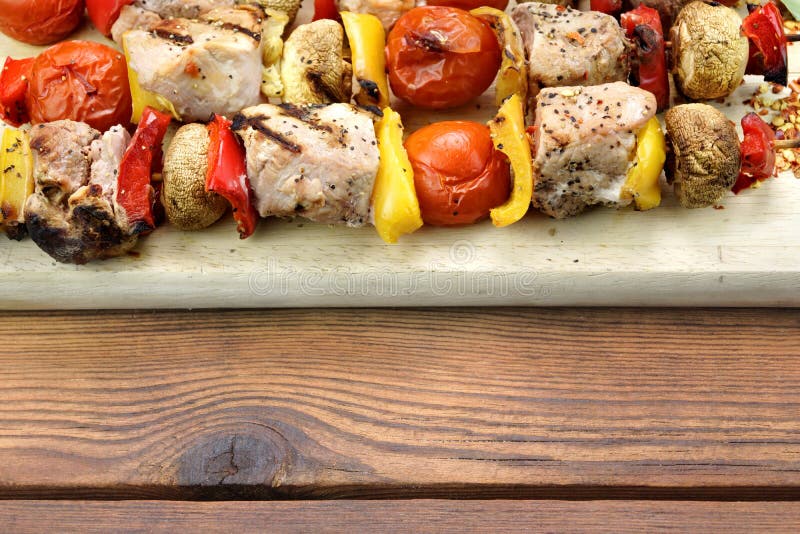 BBQ Grilled Mixed with Vegetables Pork Kebabs Stock Photo Image of