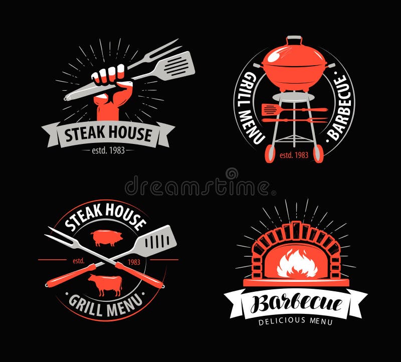 BBQ, grillfest, gallerlogo eller symbol Etiketter för meny av restaurangen eller kafét också vektor för coreldrawillustration royaltyfri illustrationer BBQ, grillfest, gallerlogo eller symbol Etiketter för meny av restaurangen eller kafét också vektor för coreldrawillustration royaltyfri illustrationer