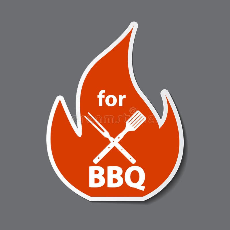 BBQ Icon Sticker with Grill Tools. Vector Illustration