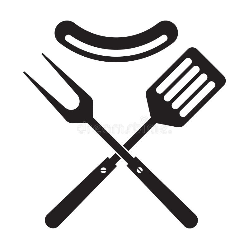 BBQ lub grilla narz?dzi ikona Krzy?uj?ca grill szpachelka z kie?bas? i rozwidlenie ilustracji BBQ lub grilla narz?dzi ikona Krzy?uj?ca grill szpachelka z kie?bas? i rozwidlenie ilustracji