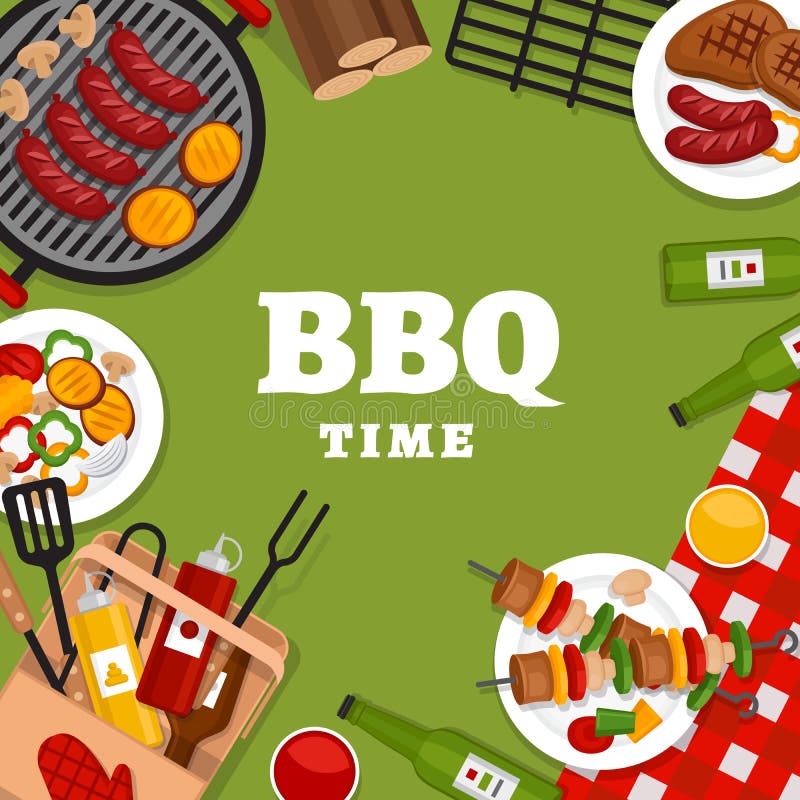 Bbq-Parteihintergrund mit Grill Grillplakat Flache Art, VE vektor abbildung Bbq-Parteihintergrund mit Grill Grillplakat Flache Art, VE vektor abbildung