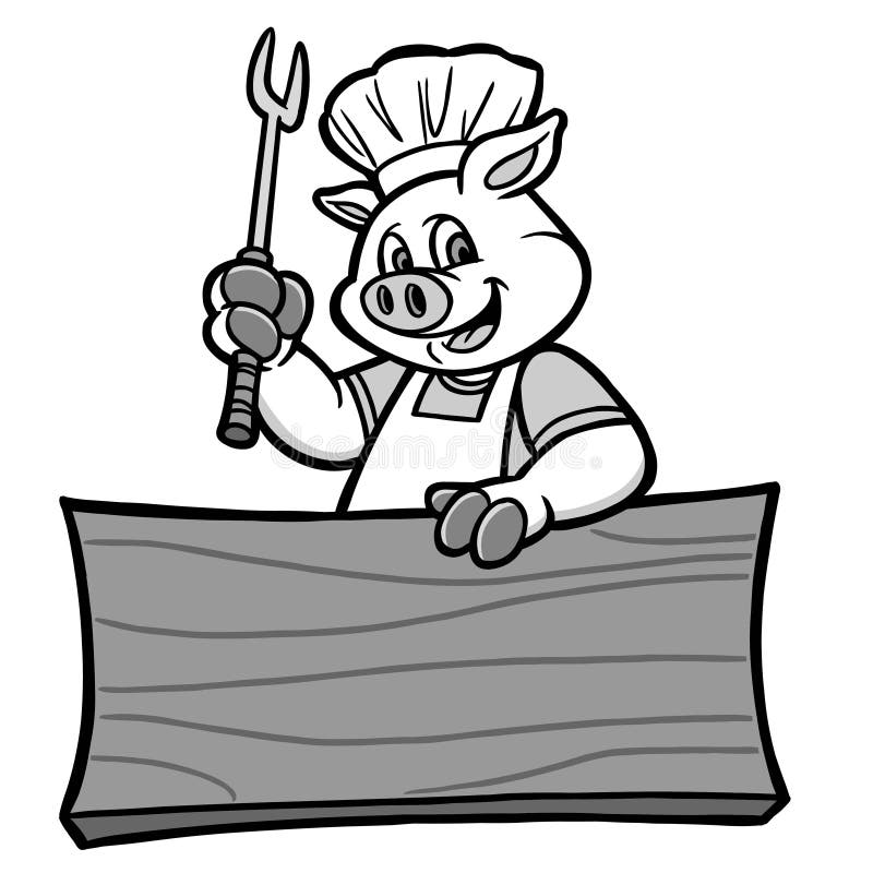 BBQ Pig with Sign Illustration