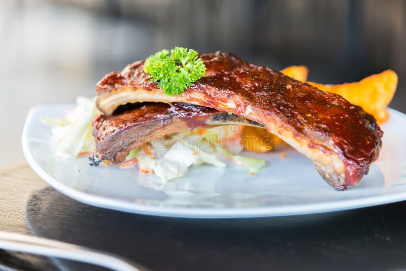 Bbq ribs meat steak stock image. Image of plate, vegetables 50825007