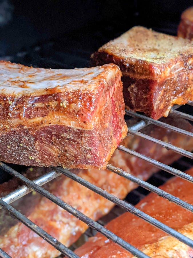 Bbq Ribs Prepared for a Meal in the Bbq Smoker Stock Image Image of