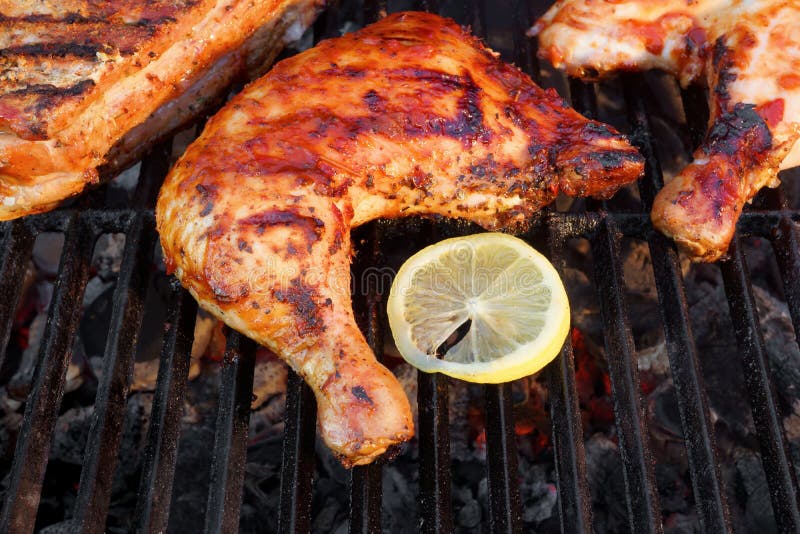 BBQ Roasted Chicken Leg Quarter On The Hot Grill