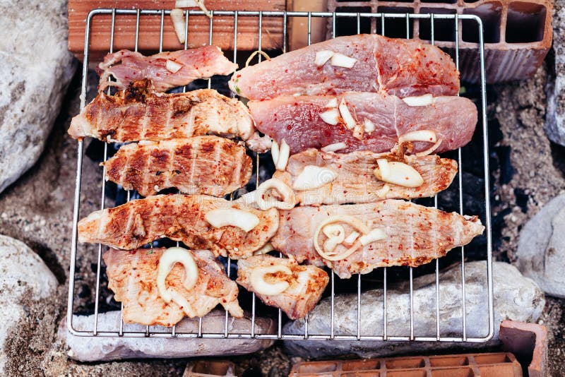 Bbq steak meat on fire stock photo. Image of background 71125650