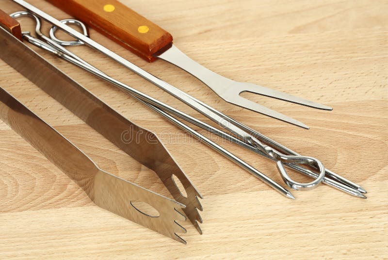 Bbq utensils stock photo. Image of fork, shiny, metal 33032360