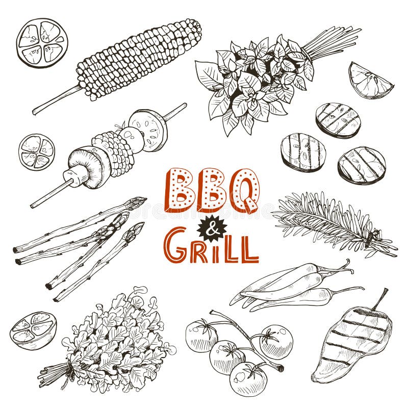 Bbq vegetables sketches