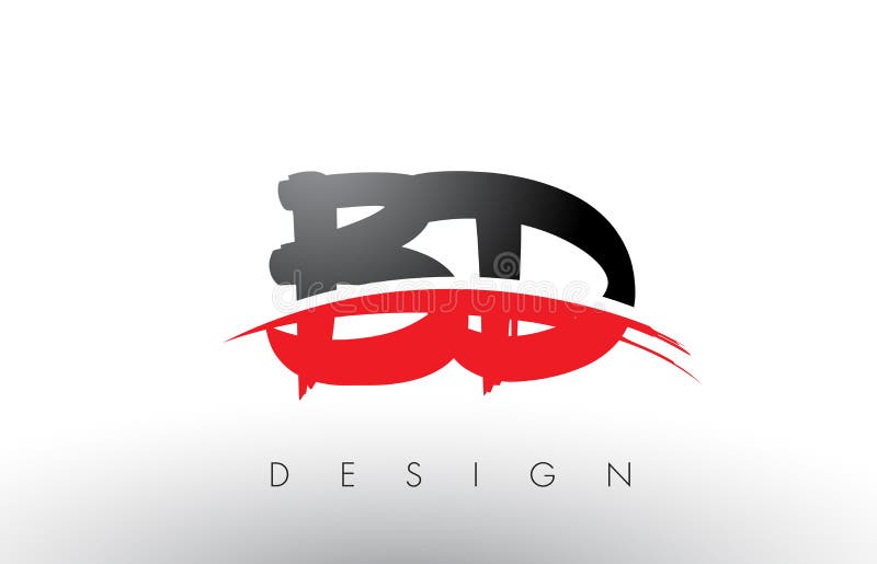 BD B D Brush Logo Letters with Red and Black Swoosh Brush Front. BD B D Brush Logo Letters Design with Red and Black Colors and Brush Letter Concept vector illustration BD B D Brush Logo Letters with Red and Black Swoosh Brush Front. BD B D Brush Logo Letters Design with Red and Black Colors and Brush Letter Concept vector illustration