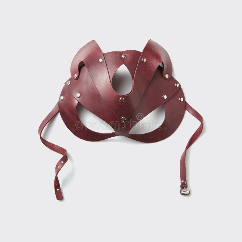 BDSM red leather cat mask.