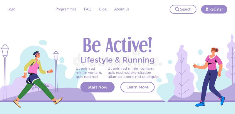 Be active, lifestyle and running, start now, web royalty free illustration