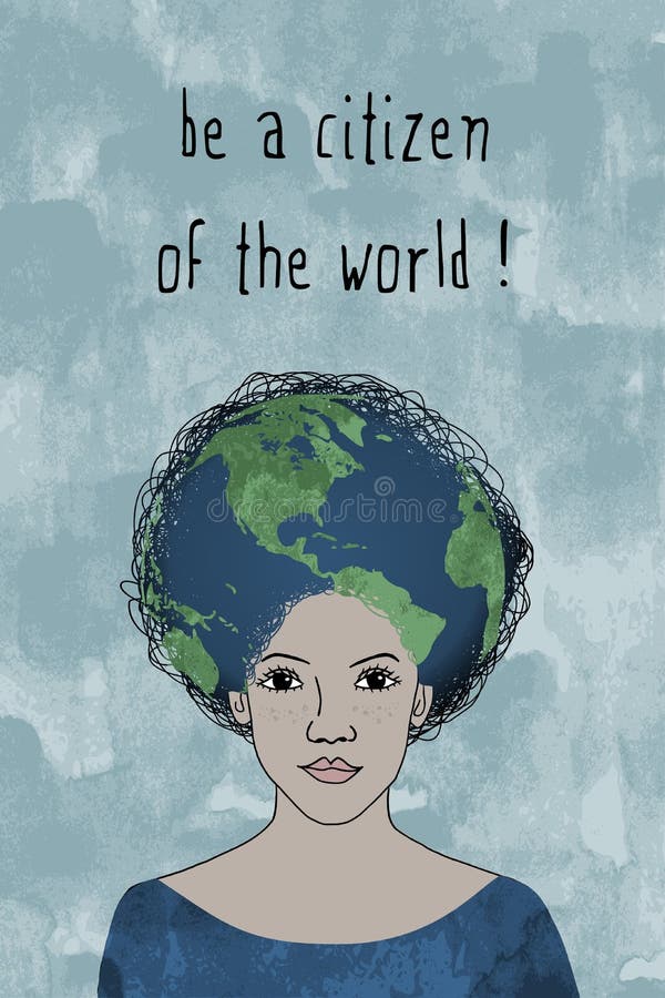 Be a Citizen of the World! - Hand Drawn Girl S Portrait Stock Vector -  Illustration of afro, globe: 64706397