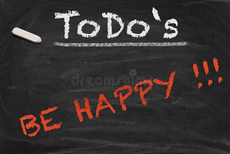 High resolution black chalkboard image with happiness as only thing on to do list. Conceptual illustration to focus on really important things. High resolution black chalkboard image with happiness as only thing on to do list. Conceptual illustration to focus on really important things.