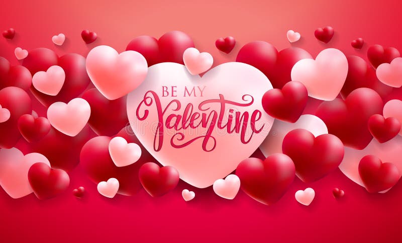 Be My Valentine. Happy Valentines Day Design with Red and White Heart and Typography Letter on Red Background. Vector