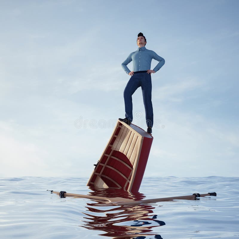 A Man Standing on Top of a Boat in the Ocean Stock Illustration ...