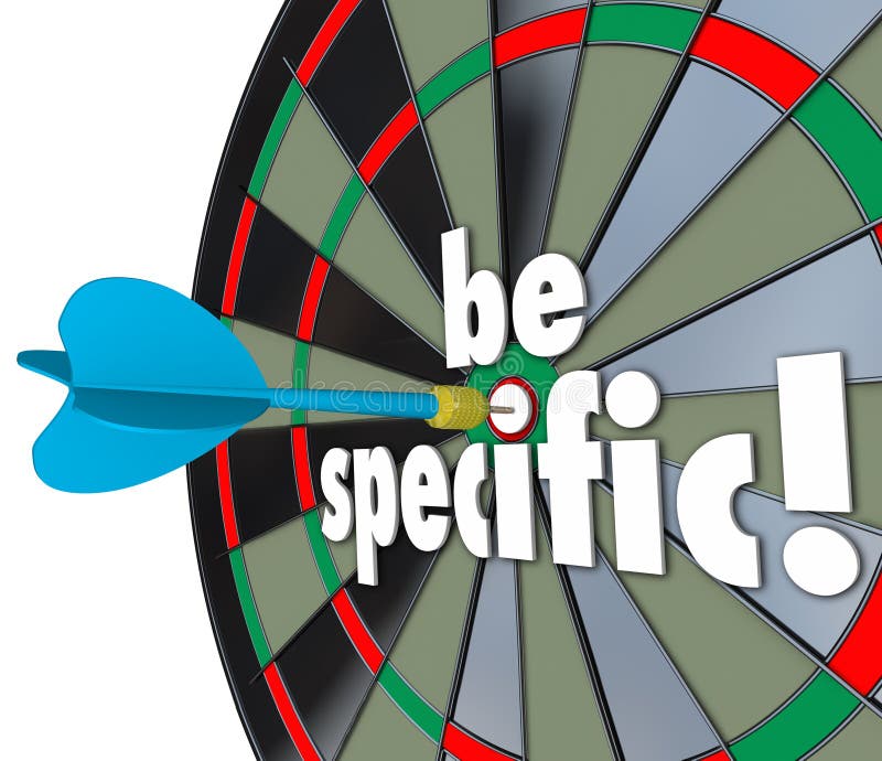 Be Specific Words Dart Board Targeting Details Explicit Direction Precision