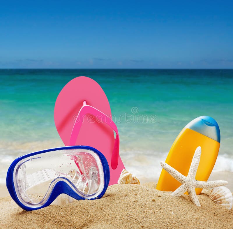 Beach Accessories in the Sand Stock Photo Image of colorful, design