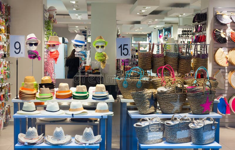 Beach accessories shop stock image. Image of shop, braided 40591913