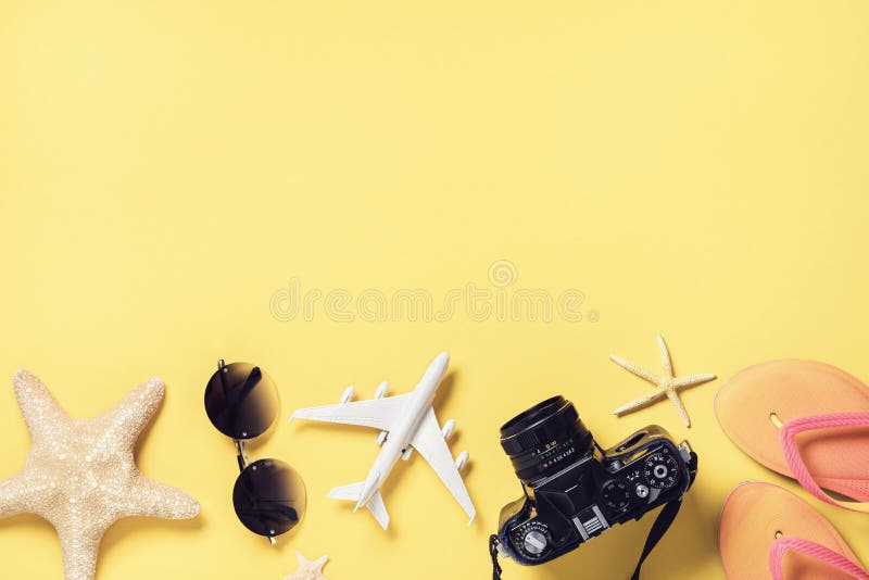 Beach Accessories and Decorative Starfish on a Blue Background with ...