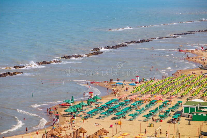 Beach and Adriatic Coast with a Multitude Seamsless of Beach Umbrellas ...