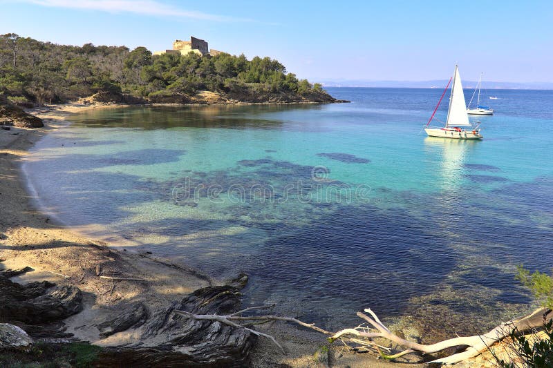 Beach of Alycastre in Porquerolles, France