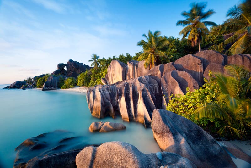 Beach of Anse Source dâ€™Argent on La Digue island in Seychelles