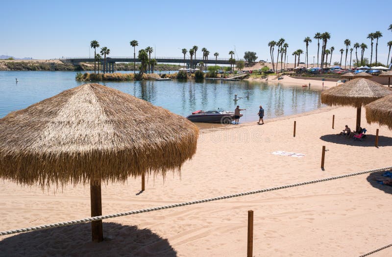 The beach area at the Colorado River, the Avi Resort royalty free stock photography