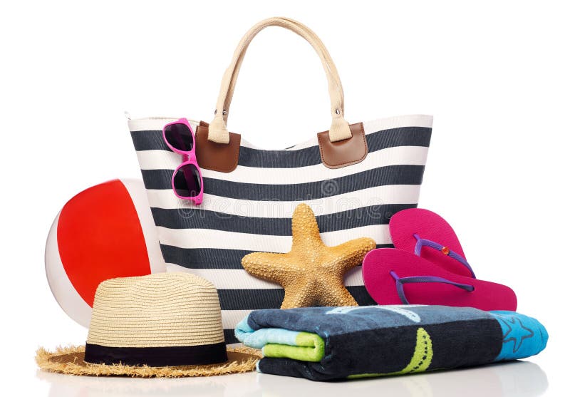 Beach bag and accessories stock image. Image of flip - 55454753