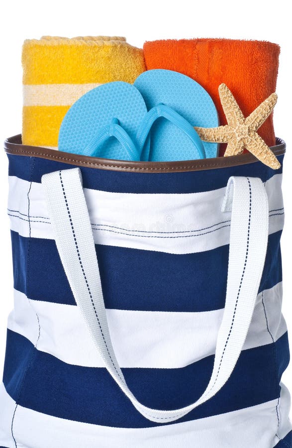 Beach Bag with Towels and Flip Flop Stock Image Image of flip, stripes 19612739