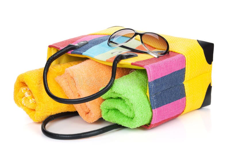 Beach bag with towels and sunglasses royalty free stock images Beach bag with towels and sunglasses royalty free stock images