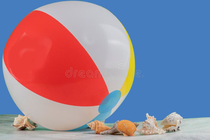 Beach Ball with Red, Yellow, Blue, and White Stripes with Various