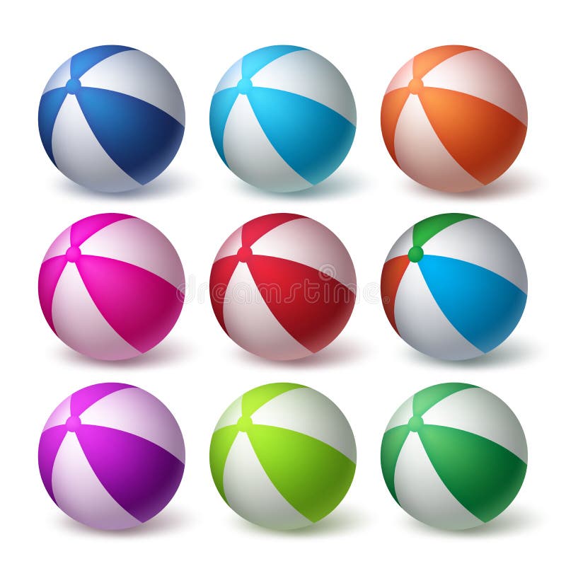 Beach Balls Vector Set in Colorful 3D Realistic Rubber Stock Vector