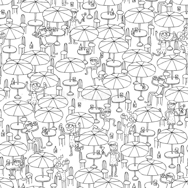 Beach bar seamless pattern in black and white stock illustration