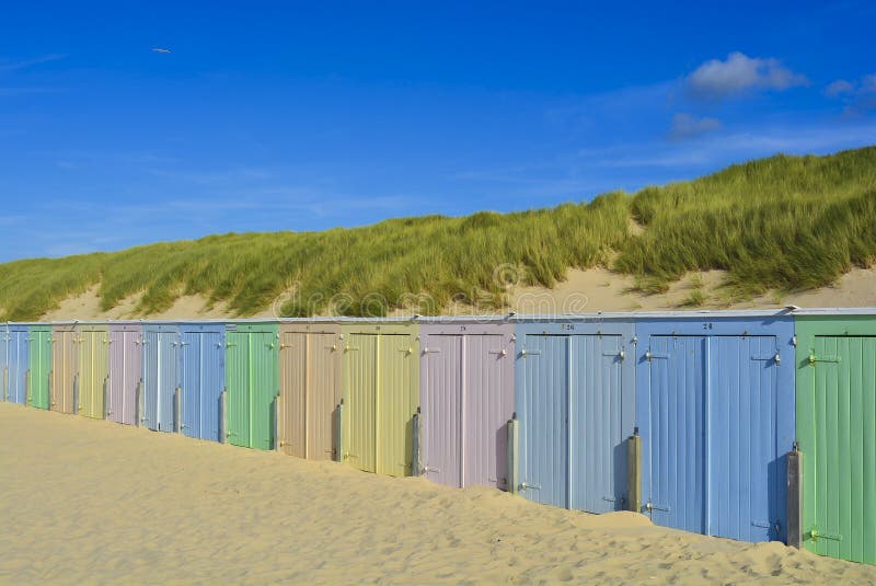Beach basket beach house beach houses on dune colorful stock photos Beach basket beach house beach houses on dune colorful stock photos