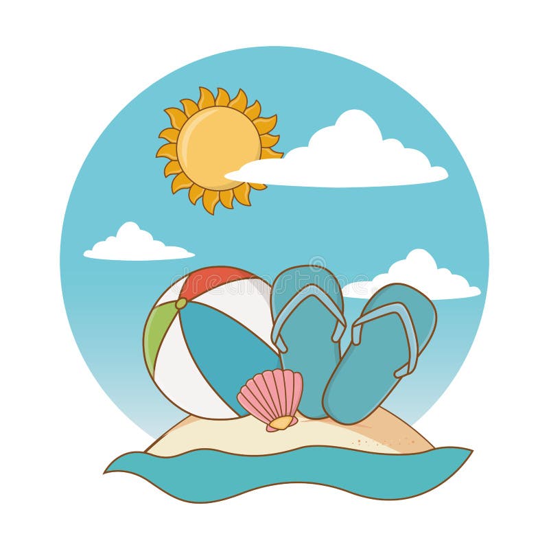 Beach cartoon round label stock vector. Illustration of flops - 147150898