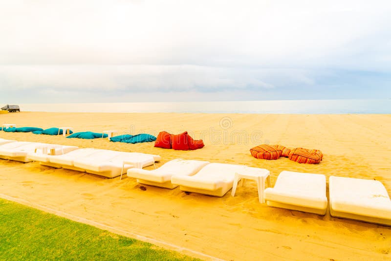 Beach Bean Bag with Sea Background Stock Image Image of luxury