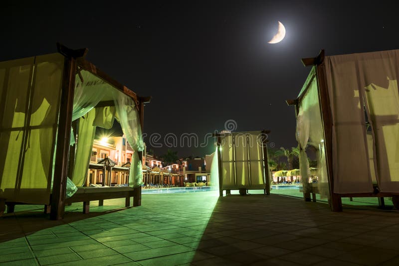 Beach Bed with Canopy by the Pool on the Beach Stock Image Image of