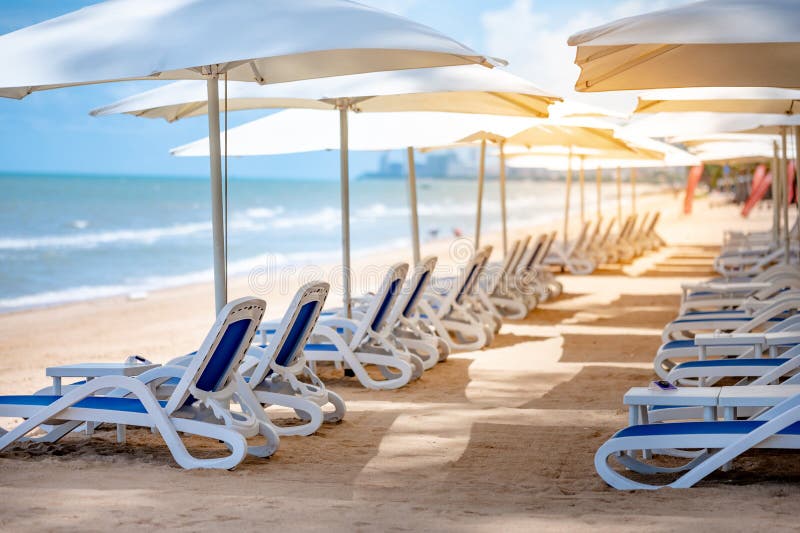 Beach Bench Under the Umbrella on Tropical Island Stock Image - Image ...