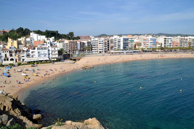 Beach Of Blanes, Girona, Spain Stock Image - Image of colorful, catalan ...