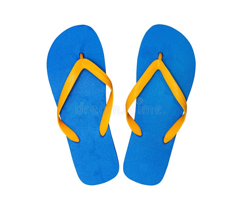 Beach blue flip flops shoes, top view isolated